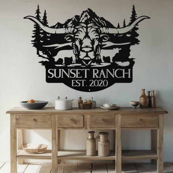 Mountain Longhorn Personalized Sign