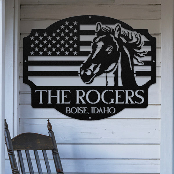 Personalized Horse Flag Metal Sign